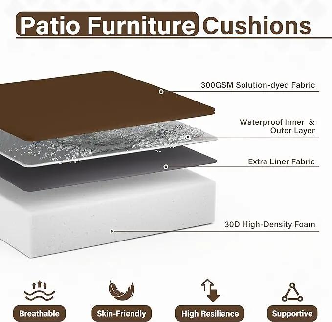 Patio Chair Cushions 18.5 X 16 X 4 Inch Waterproof Outdoor Seat Cushions for Patio Furniture, Outdoor Sofa Couch Pads with Ties & Handle, Set of 2, Chocolate by GreenHaven Gardens