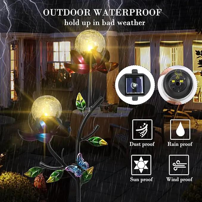 VCUTEKA Solar Garden Light Solar Flowers Light with LED Crackle Glass Globe Solar Lights Outdoor Metal Garden Stake Wind Spinner for Garden Decoration, Patio Decor, Yard Decor and Gift for Mother by GreenHaven Gardens