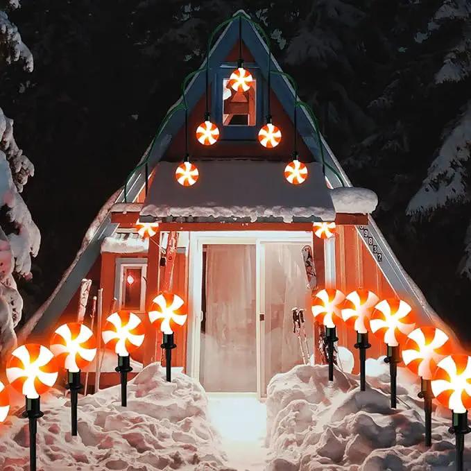 Joiedomi Set of 14 Christmas Lollipop Pathway Lights Outdoor with Stakes and Clips, 14.3 FT Plug in Peppermint Walkway String Lights for Christmas Decoration, Yard, Pluggable, Hangable, Waterproof by GreenHaven Gardens