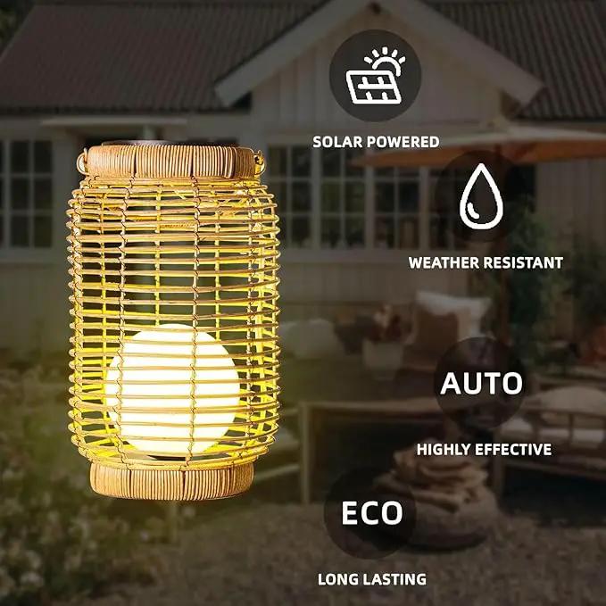 Solar Lantern Outdoor Waterproof，Large Natura Rattan Solar Lantern Hanging with Handle, Solar Powered Decorative Table Lamp for Gardens ，Patio,Yard,Porch,Trees,Lawn,Pathway Home Decoration，12Inch by GreenHaven Gardens