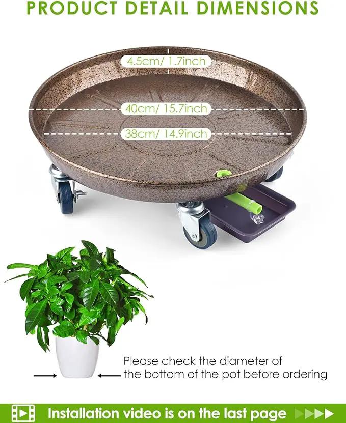 PACETAP 2Pack 15.7'' Large Plant Stand with Lockable Wheels, Heavy-Duty Plant Caddy with Casters for Indoor and Outdoor, Round Rolling Plant Stands Garden Pot Mover to Carry Potted Flower Pot by GreenHaven Gardens