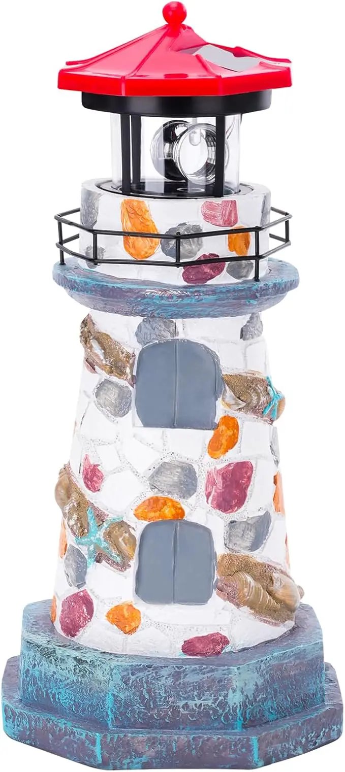 Solar Lighthouse with Rotating Beacon,11.4" Outdoor Garden Lighthouse Decor,Waterproof Statue Lighthouse Lamp for Yard Lawn Patio Gifts by GreenHaven Gardens