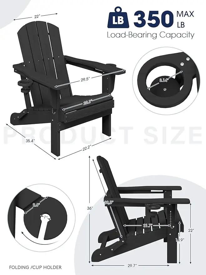 KINGYES Folding Adirondack Chair Set of 6, Dual Cup Holders & All-Weather HDPE, Wood-Like Patio Chair for Backyard, Camping, Pool & Fire Pit, Black by GreenHaven Gardens