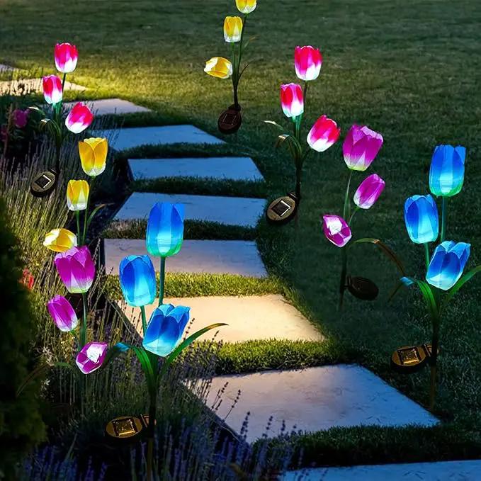 Veesee Outdoor Solar Tulip LED Flower Light, Christmas Gift, Solar Garden Stake Flowers, Decorative Solar Lamp for Patio Lawn,Solar Path Tulip Lights, Lawn, Garden, Yard, Grave Decoration-Red by GreenHaven Gardens