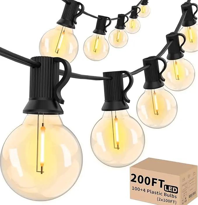 Svater Outdoor String Lights 200 FT, Patio Lights with 104 Shatterproof LED Bulbs, Commercial Grade Waterproof Plastic Hanging Light for Bistro Backyard Cafe Market, Warm White 2700K (2 X 100 FT) by GreenHaven Gardens