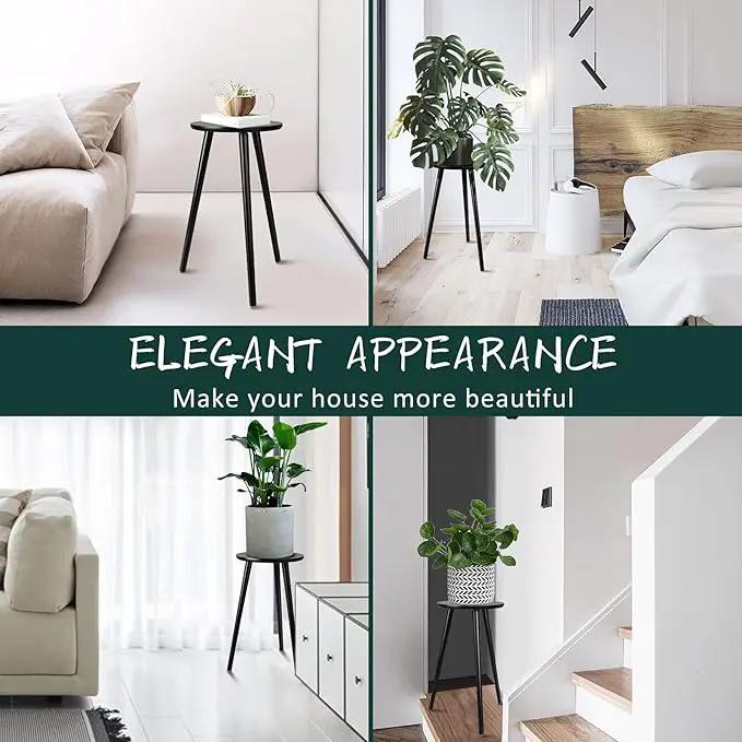 Uneedem Indoor Plant Stand Wood Mid Century Plant Stand for Indoor Plants, Modern Plant Table, 20.5" Tall Plant Holder Stand for Flower Pots, Small Round Side Table, End Table Black by GreenHaven Gardens