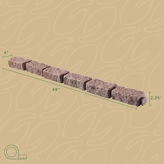 Beuta Landscape Edging | Garden Edging Border | Faux Stone Bricks for Lawn edging, Flower beds, Pathways & Yard Edging– 40 Packs | Each Section Has 6 Bricks 48"L x 4"W x 2.25"H |120 Spikes|Cobblestone by GreenHaven Gardens