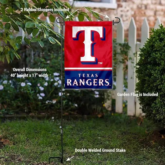 WinCraft Texas Rangers Garden Flag with Stand Holder by GreenHaven Gardens