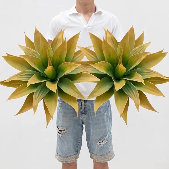 Artificial Plants Outdoor Faux Plant,Artificial Agave Faux Hostas Outdoor Uv Resistant Artificial Plants Indoor Fake Plant Artificial Agave Plant Indoor(2pcs, 28") Yellow by GreenHaven Gardens