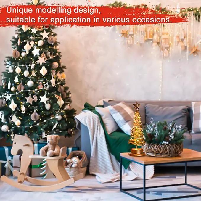 Christmas Tree Lamp, Spiral Christmas Tree with Glittering Star, AA Battery Operated Gold Christmas Tree Light with Metal Stand for Christmas Table Decoration（Batteries not Included） by GreenHaven Gardens