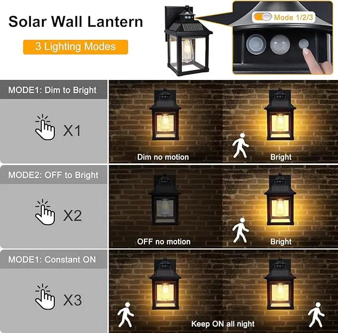 Solar Wall Lights Outdoor, Dusk to Dawn Motion Sensor Lights Waterproof, Solar Porch Lights with 3 Modes & Motion Sensor, Lantern Light Fixture for Patio Garage Entryway Garden by GreenHaven Gardens