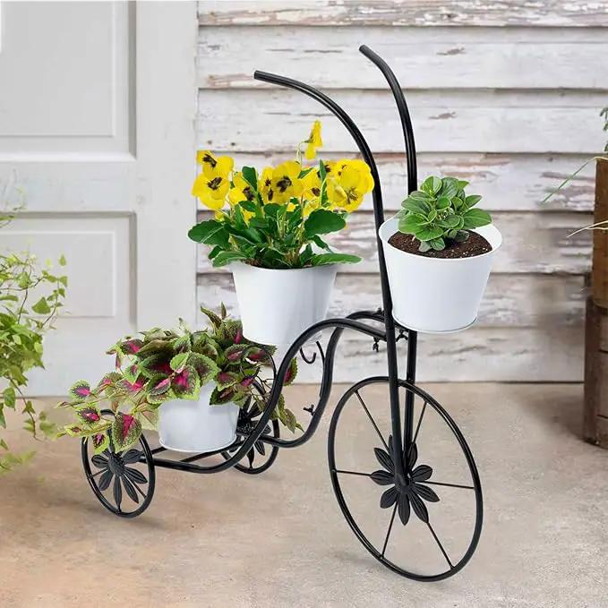 LEWIS&WAYNE Metal Tricycle Planter, 3 Tier Floral Flower Plant Stand Holder Hand Painted Outdoor Garden Patio Decor by GreenHaven Gardens