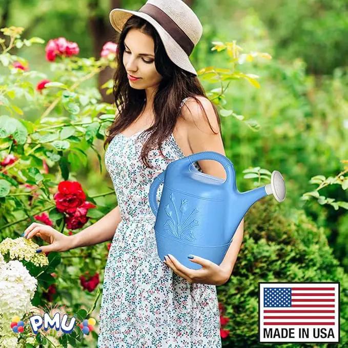 PMU 2 Gallon Watering Can - Garden Watering Can for Indoor & Outdoor Plants - Plastic Water Can with Detachable Sprinkler Head - Large Water Pot, Made in USA - Blue Pkg/1 by GreenHaven Gardens