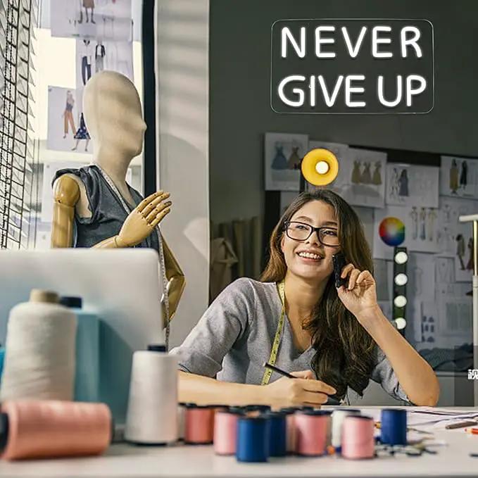 Never Give Up Neon Sign for Wall Decor,Inspire Slogan for Study Room Decoration,Wall Art Lighting As Gifts for Kids or Friends. by GreenHaven Gardens