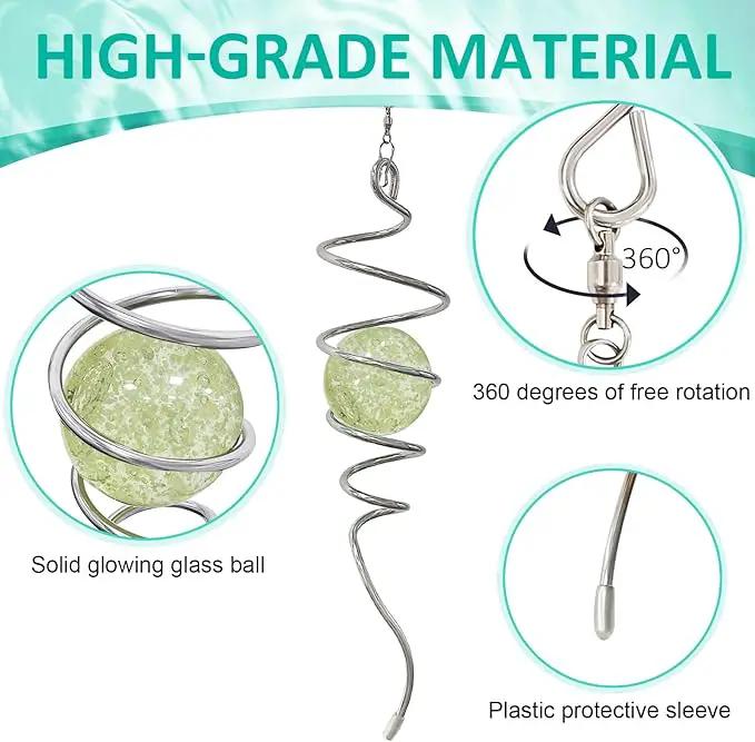 Glow in The Dark Gazing Ball Spiral Tail - Wind Spinner Stabilizer with Glow Glass Ball & Swivel Hook, Hanging Garden Decoration Sun Catcher Rainbow Maker Decor for lndoor Outdoor 13" Height by GreenHaven Gardens