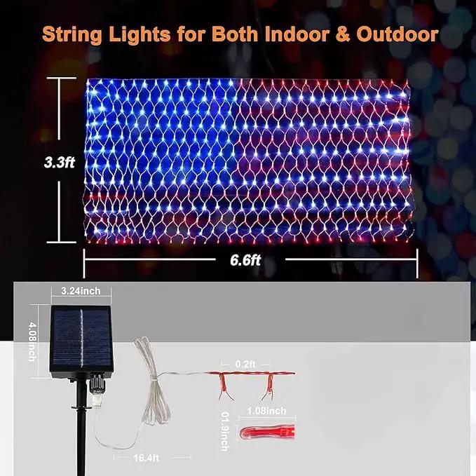 MUYUN American Flag Lights Solar Powered&Plug-in, 420LED Flag Net Light with Remote, 8 Modes Fairy String Light for Christmas Decorations Party Home Decor July 4th Independence Day by GreenHaven Gardens