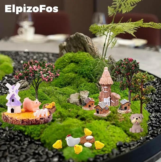 132pcs Fairy Garden Accessories Kit Miniature Animals,Tree,Fence,House Figurines Ornament Statue Craft for DIY Garden Micro Landscape Bonsai Dollhouse Decoration by GreenHaven Gardens