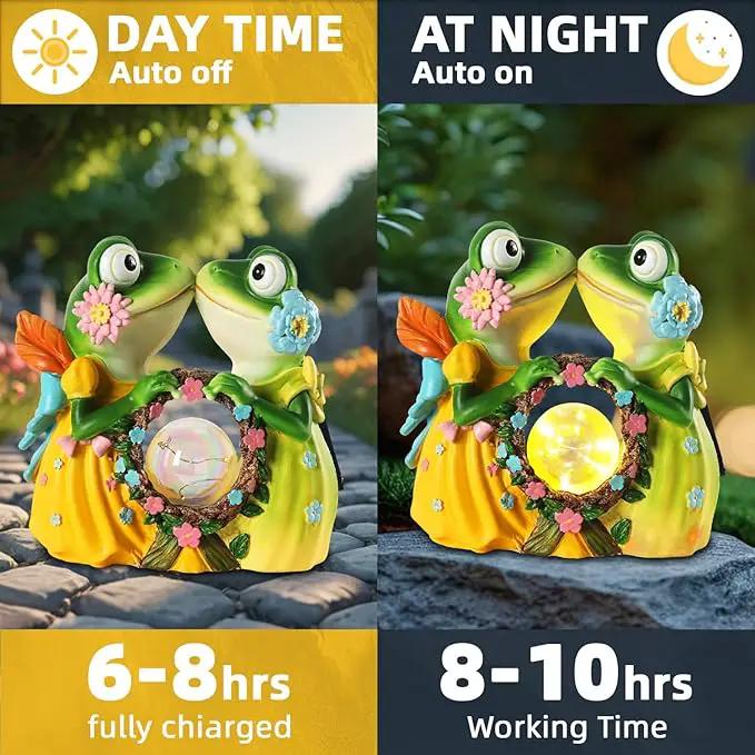 Solar Garden Decor Statue 6.5" Resin Kissing Frog Figurines with Glass Ball Waterproof Frog Decor for Outside Yard Patio Porch Decoration Gift for Mom Grandma Wife by GreenHaven Gardens