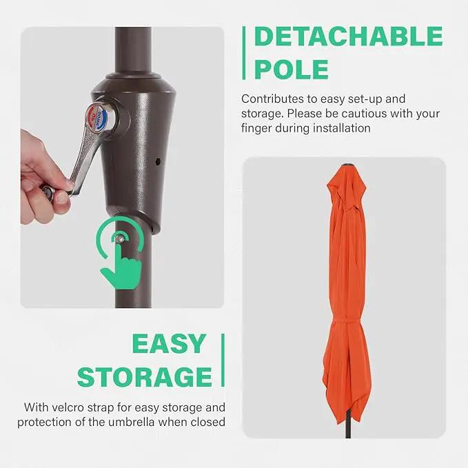 JEAREY 6.5x10 ft Rectangular Patio Umbrellas Outdoor Market Umbrella with Push Button Tilt and Crank, Rectangle Table Umbrella 6 Sturdy Ribs UV Protection for Pool Garden Backyard Deck, Orange by GreenHaven Gardens