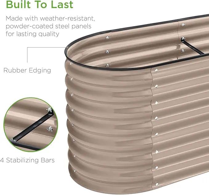 Best Choice Products 8x2x2ft Metal Raised Garden Bed, Oval Outdoor Deep Root Planter Box for Vegetables, Herbs w/ 4 Support Bars, 215 Gal Capacity - Taupe by GreenHaven Gardens