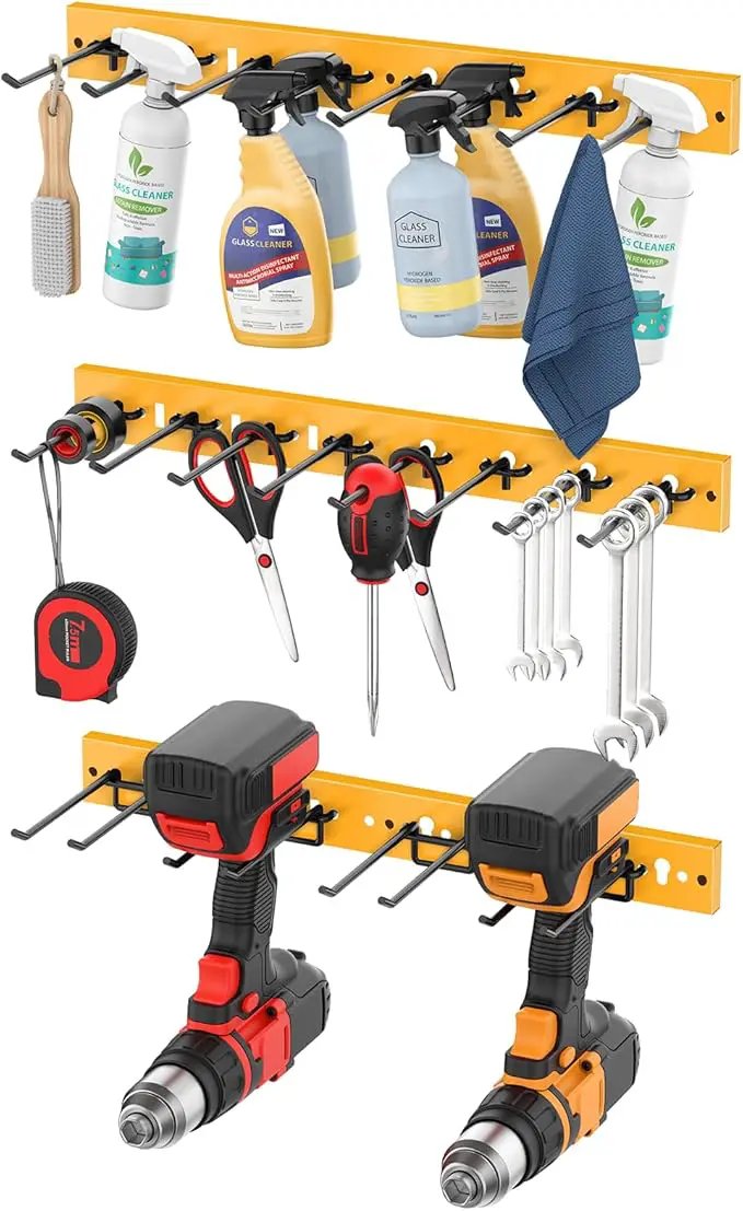 CCCEI 3 Modular Pegboard Strip Storage, Metal Peg Slat Wall Mount for Garage, Basement, Garden, Laundry Room Organization. Flexible Tool Organizer for Rake, Shovels, Crafting. Gifts for Men, Yellow. by GreenHaven Gardens