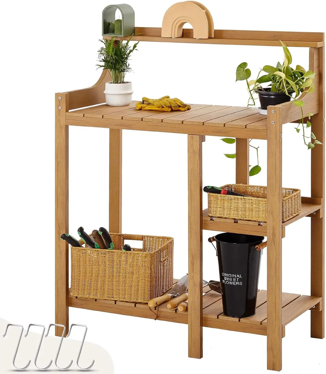 LMP Potting Bench, HDPS Potting Bench Table, 50’’x17.5x37.5' (LxWxH) All Weather Potting Table Work Station for Outside Gardening, Like Teak Wood by GreenHaven Gardens