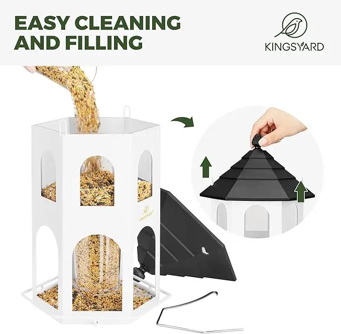 Kingsyard Metal Bird Feeder for Outdoor Hanging, Wild Bird Feeders with Circular Perch, Easy to Clean & Refill, 4 lbs Large Seed Capacity, White by GreenHaven Gardens