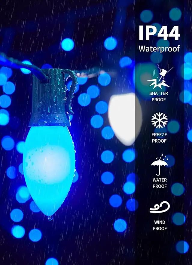C9 LED Christmas Lights Outdoor, 50 Feet C9 String Lights with 50 Shatterproof Matte Bulbs, Connectable Waterproof Christmas Tree Lights for Holiday Roofline Backyard Garden Decor, Blue & Pure White by GreenHaven Gardens