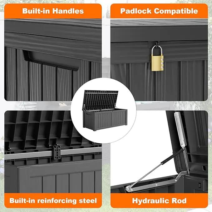 120 Gallon Resin Deck Box, Lockable Patio Outdoor Storage Box for Furniture, Garden Tools and Tools Storage, Waterproof Outside Storage Boxes - Black by GreenHaven Gardens