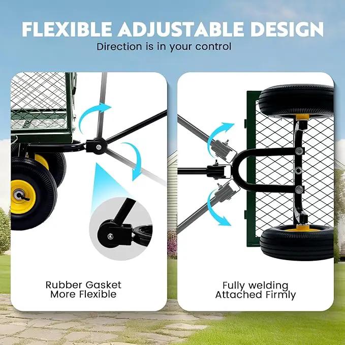Steel Garden Cart, 2-in-1 Heavy Duty Utility Wagon 900 LBS Capacity Carts with Removable Mesh Sides to Convert into Flatbed, 240° U-Turn 10" Pneumatic Tires Garden Wagon for Lawn Camping Farm Yard by GreenHaven Gardens