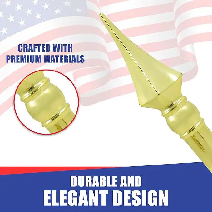 Super Tough Indoor Flag Pole kit 9ft - Plastic Spear - Gold Texture Base - Aluminum Flagpole with Brass Finish - Heavy Duty Inside House Flagstaff - Interior Shaft and Stand - No Ensign Included by GreenHaven Gardens
