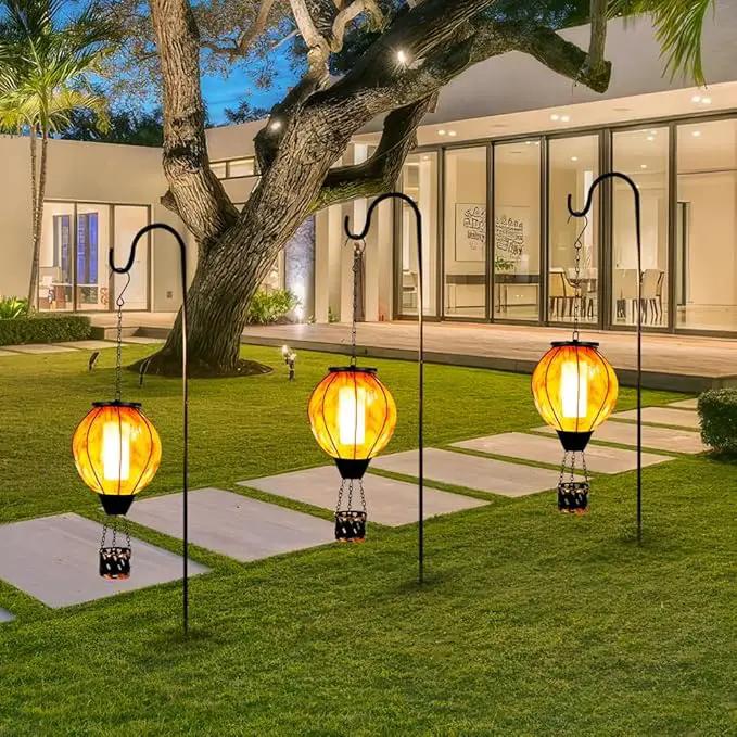 2PCS Hot Air Balloon Solar Lanterns with Flickering Flame,Yellow Glass Hanging Solar Lanterns Outdoor Waterproof Hot Air Balloon Light for Patio Tree Yard Garden Decor,Garden Gift for Women by GreenHaven Gardens