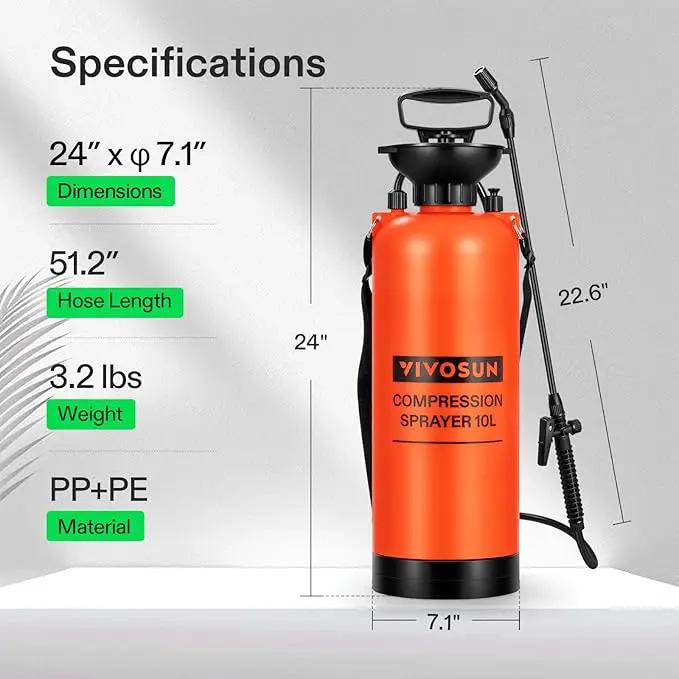 VIVOSUN 2.64-Gallon Pump Pressure Sprayer, Pressurized Lawn & Garden Water Spray Bottle with Adjustable Shoulder Strap, for Plants Spraying, Garden Watering and Household Cleaning by GreenHaven Gardens