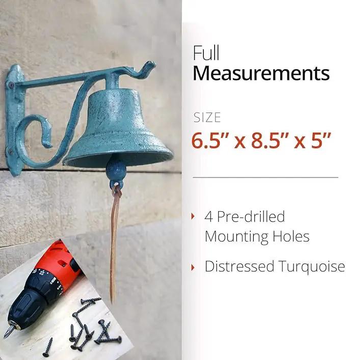 NACH Rustic Cast Iron Doorbell, Small Door Bells for Homes, Dinner Bell, Small Bell, Kitchen Door Bell, Turquoise Door Bell, 8.5x5x6.5 Inches, JS-90-091AT by GreenHaven Gardens