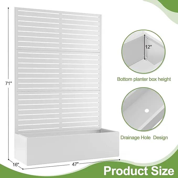 Trellis for Climbing Plants Outdoor，Mental Garden Bed with Drainage Holes Outdoor Privacy Screen Design Tall planters for herb Flower Vegetables 73"x47"x16", White-Louvered by GreenHaven Gardens
