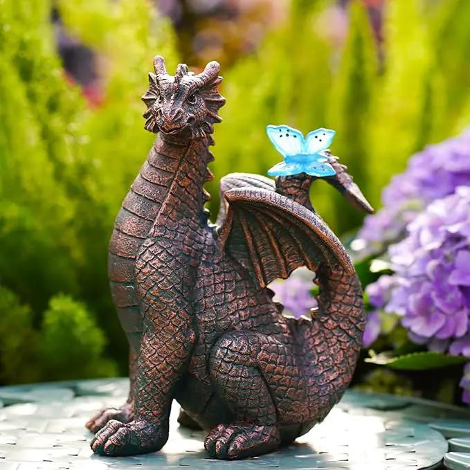 Garden Decor Solar Dragon Statues: Outdoor Sculptures with Glowing Butterfly for Lawn Ornaments Yard Art Porch Patio Balcony - Gifts for Mom Grandma Women by GreenHaven Gardens