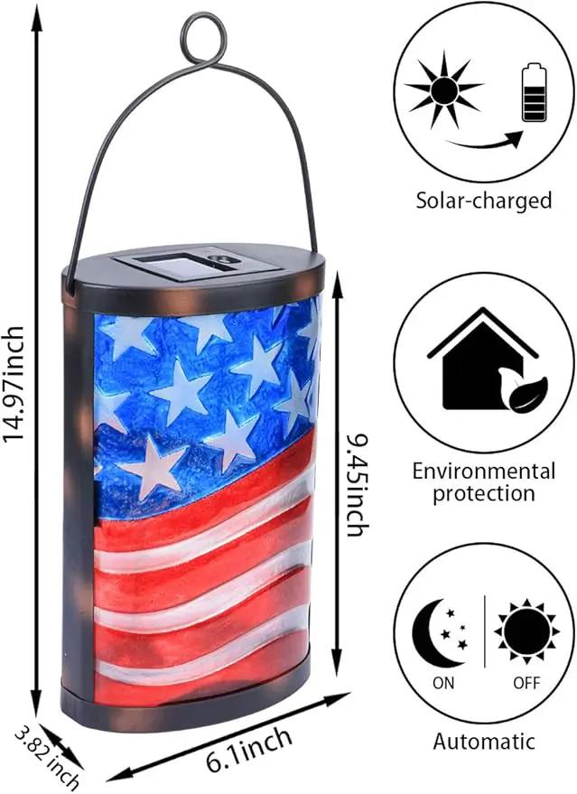 Hanging Solar Lantern Outdoor Decorative Waterproof LED Solar American Flag Lights Tabletop Lamp for Outdoor Patio Garden by GreenHaven Gardens