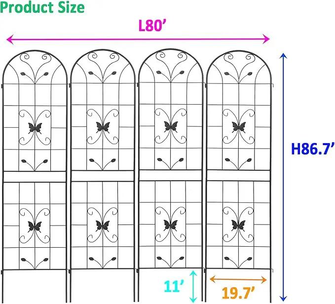 4 Pack Metal Garden Trellis 86.7" Black Fence Rustproof Garden Trellis for Climbing Plants Support Roses Flower Outdoor Lawn, Black by GreenHaven Gardens