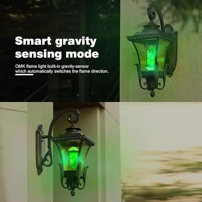 OMK 4 Pack Green Light Bulbs, Christmas Flame LED Light Bulbs Decorations Flickering/Breathing/Ligting/Gravity 4 Modes Flame Bulb for Bars Hotel Yard Porch Party Outdoor Decorative Holiday Gifts by GreenHaven Gardens