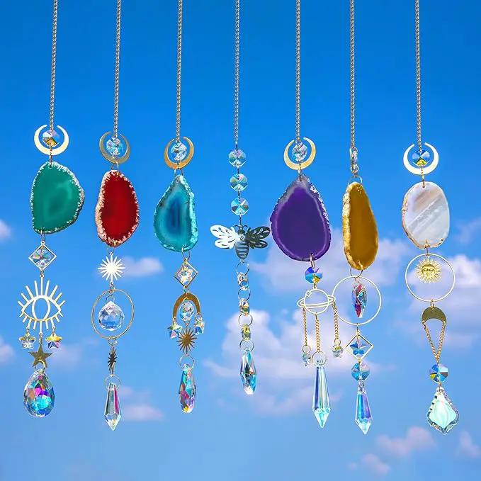 7 PCS Crystal Suncatcher, Hanging Suncatchers with Crystals Light, Sun Catchers Indoor Window Catcher with Prism Pendants Agate Slices,Tree of Life Crystal Suncatchers Indoor Outdoor Home Garden Decor by GreenHaven Gardens
