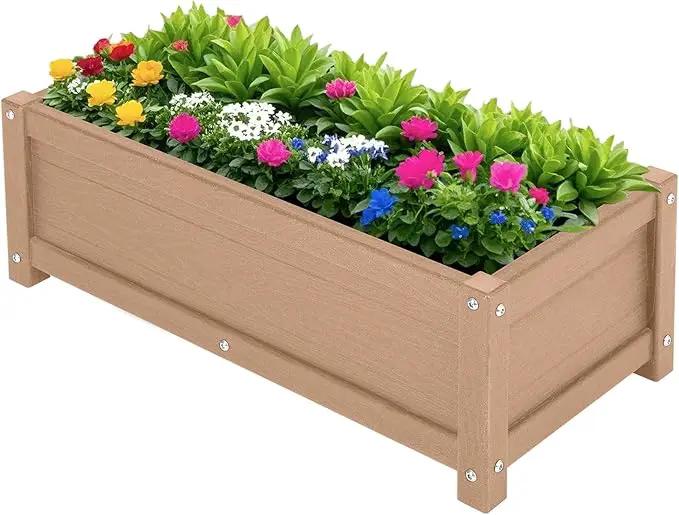HDPE Raised Planter Box Outdoor,Rot-Resistant and Non-Cracking,Raised Beds for Gardening 29.5 * 14.4 * 9.8 in for Yard,Lawn,Outdoor Planter Boxes Rectangle with Drainage Holes Brown by GreenHaven Gardens