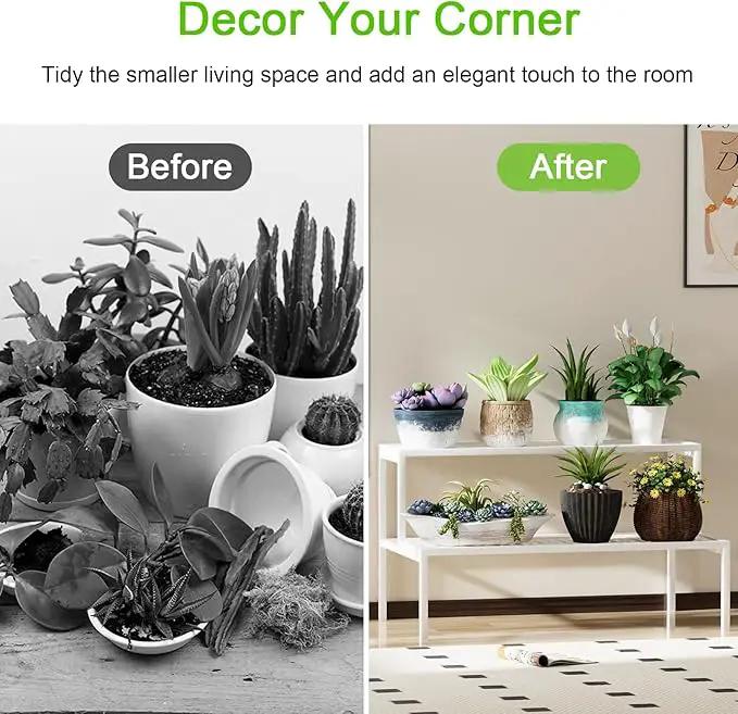 aboxoo Metal Plant Stand Metal 2 Tier Potted Multiple Flower Pot Holder Plant Shelf Indoor Plants Multiple,Outdoor Heavy Duty Planter Display Shelving Unit for Patio Garden Corner Balcony,Living Room(White) by GreenHaven Gardens