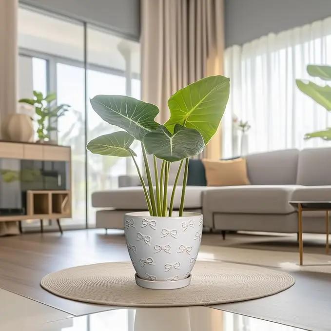 Pots for Plants 10 Inch - Ceramic Planter Large Plant Pot for Indoor Plants Outdoor Round Flower Pot with Drainage Hole and Saucer Home Garden Decor White by GreenHaven Gardens