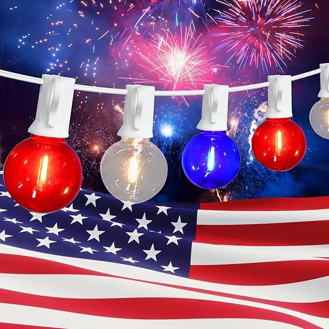 27.8Ft G40 Red White and Blue Lights String with 28 Shatterproof LED Globe Bulbs, for Memorial Day 4th of July Decorations Outdoor & Patriotic Decorations Lights for Home Party Patio Gazebo, 0.6W by GreenHaven Gardens