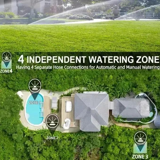 4 Outlet Sprinkler Timer, Programmable Garden Hose Timer with Rain Delay, Manual& Automatic Watering System, Waterproof Gardening Supplies Irrigation Controller for 4 Separate Water Zones by GreenHaven Gardens