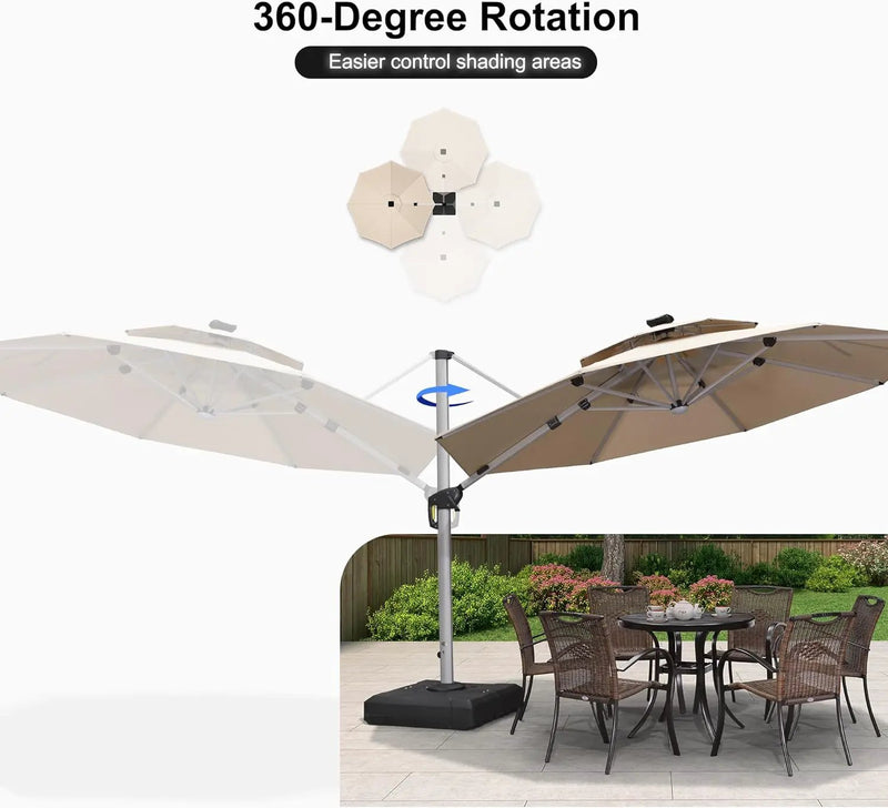 PURPLE LEAF 11ft Solar powered LED Patio Umbrella Outdoor Round Umbrellas Large Cantilever Umbrella with LED lights Windproof Offset Umbrellas Heavy Duty for Garden Deck Pool Patio, Beige by GreenHaven Gardens