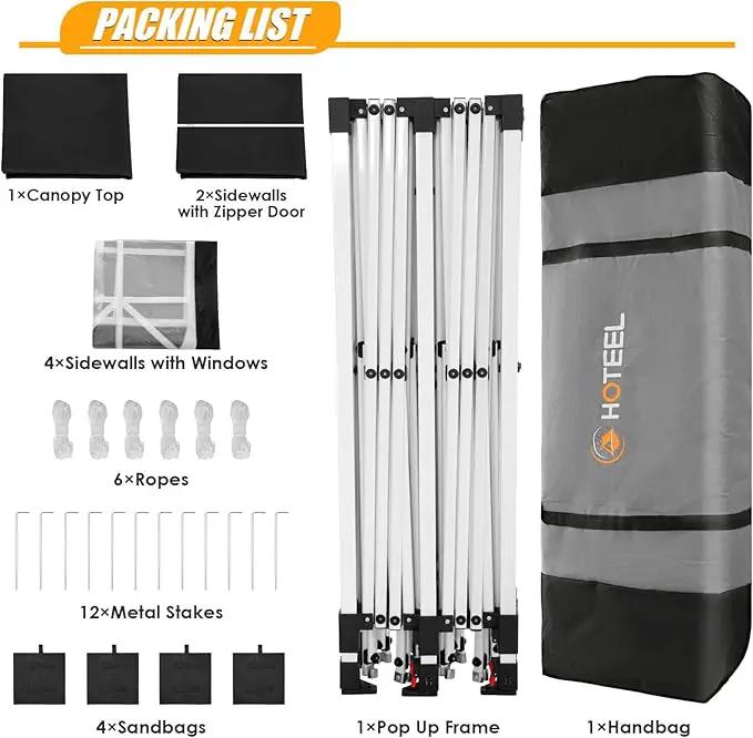 HOTEEL 10x20 Pop up Canopy with 6 Sidewalls, One Push Instant Setup Outdoor Canopy Tent with Reinforce Rod, Weight Bag, for Parties, Events, Black by GreenHaven Gardens
