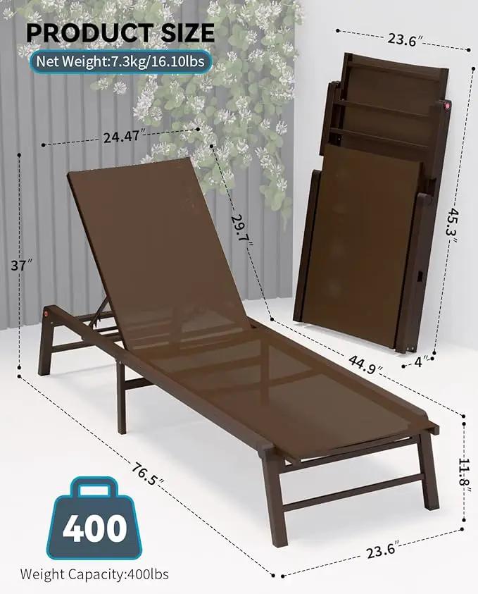 Aluminum Chaise Lounge Chair Outdoor, Foldable Patio Lounge Chair Assemble-Free, Pool Lounge Chairs with 5 Adjustable Backrest, Outdoor Lounge Chairs for Outside Poolside Beach Lawn Brown by GreenHaven Gardens