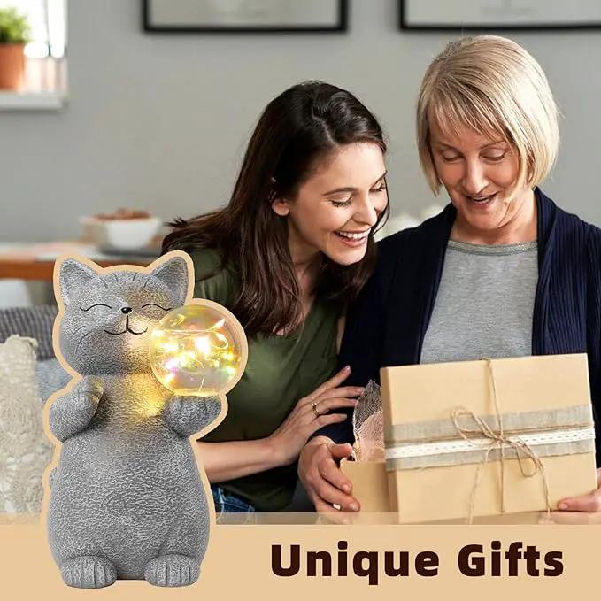 Cat Garden Statue with Solar Ball Light 7.3" Resin Cat Figurine Waterproof for Front Proch Patio Lawn Yard Balcony Decor Birthday Housewarming Gifts for Women Sister Girlfriend Grandma by GreenHaven Gardens