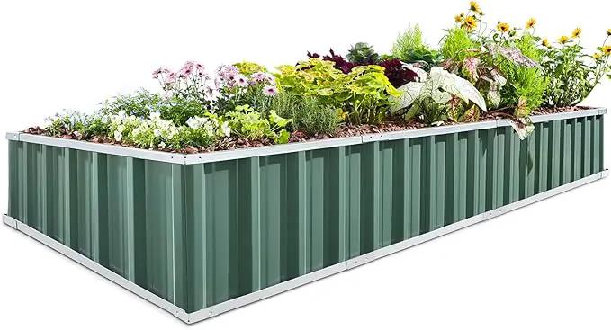 KING BIRD Raised Garden Bed 101" x 36" x 12" 4 Installation Methods for DIY Galvanized Steel Metal Planter Kit Box with 2 Pairs of Gloves (Green) by GreenHaven Gardens